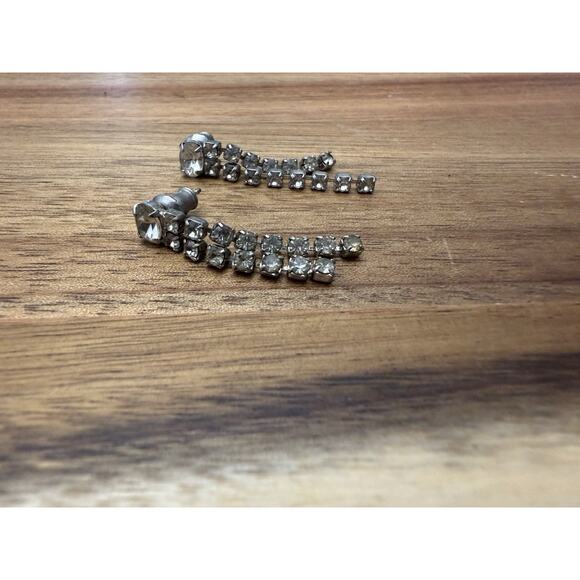 VTG MCM Clear Rhinestone Silver TONE Necklace & Earrings Prong Set Choker - Picture 8 of 11